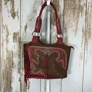 Montana West Red and Brown Fringe Shoulder Bag and Matching Wallet. Western